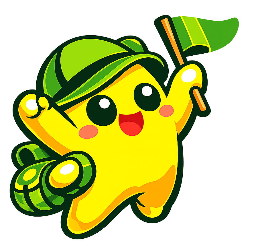 Estrelinha, a mascote do Trilha do Saber, comemorando